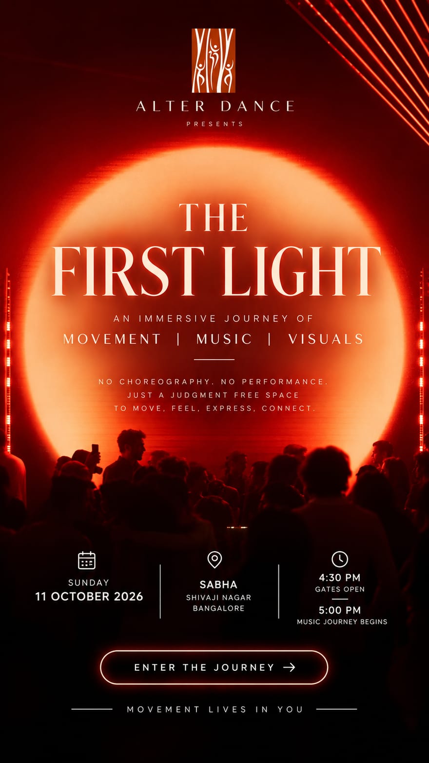 ALTER 001, The First Light. Sunday 11 October 2026, Sabha, Shivaji Nagar, Bengaluru. Gates open 4.30pm, the music journey begins 5.00pm.